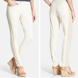 Eileen Fisher Color Block Side Stripe Bone Cream Tan Pants Cotton Coastal Clean